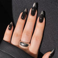 Silver French Tip Glue on Nails Long Almond Black Press on Nails Glossy Acrylic False Nails Artificial Fake Stick on Nails for Women Girls My Store