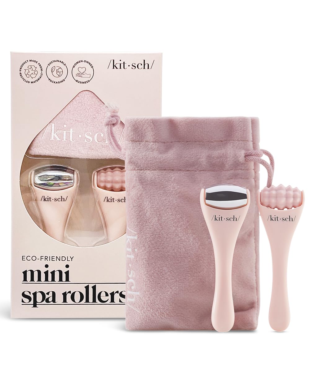 Kitsch Mini Facial Roller and Ice Face Roller Skin Care Tool Set For Women - Ice Face Massager for Puffy Eyes Cold Therapy Self Care Gift for Men Women Valentines Gift fo Her Includes Pouch - Blush My Store