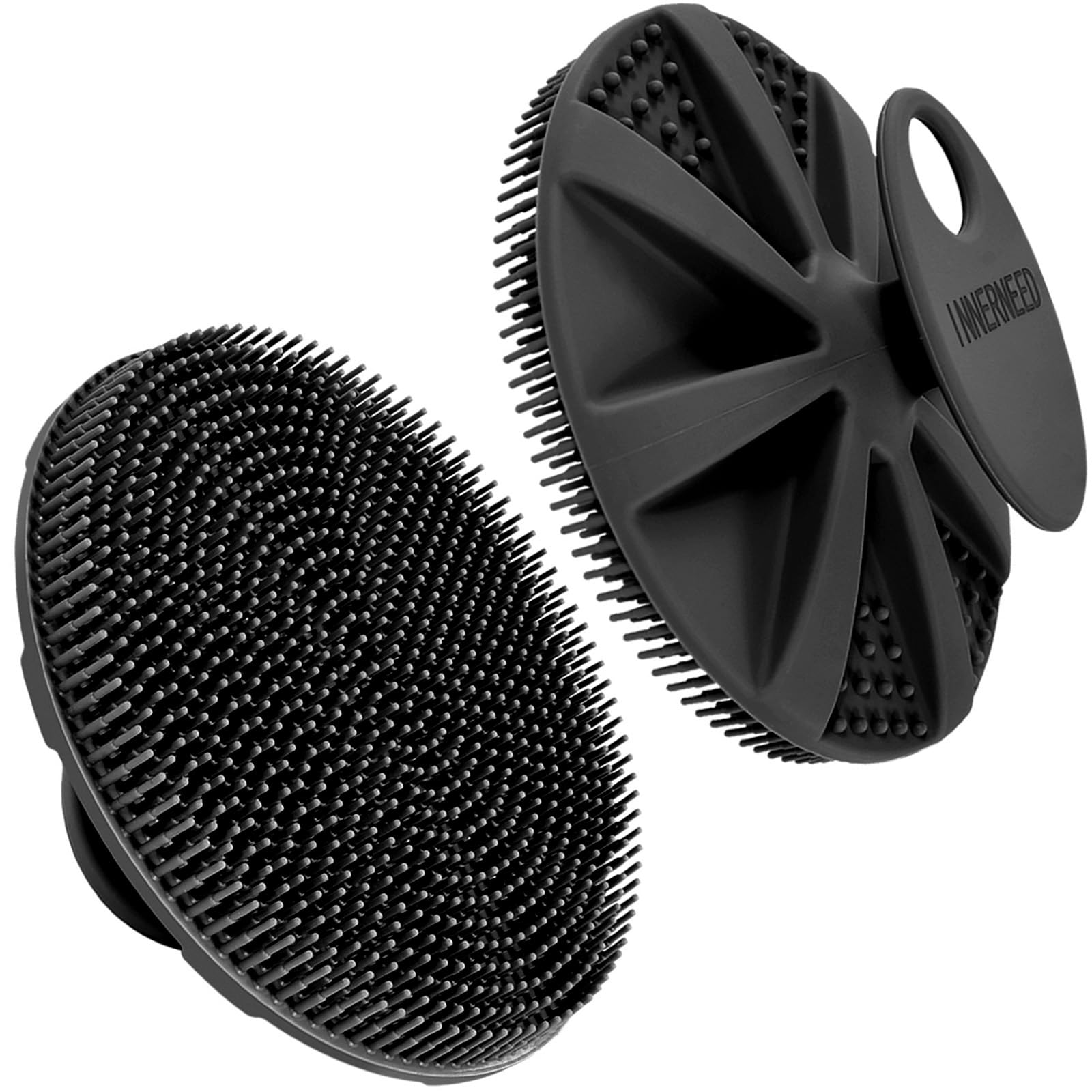 INNERNEED Food-Grade Soft Silicone Body Scrubber Shower Brush Handheld Cleansing Skin Brush Gentle Exfoliating and Lather Well (Black) My Store