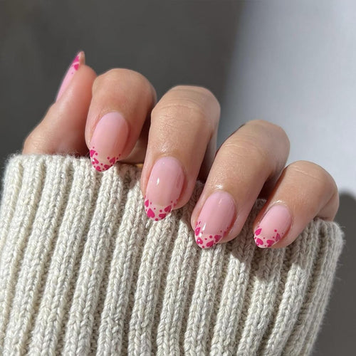 24Pcs Valentine Press on Nails Medium Almond Fake Nails French Heart Tip False Nails Full Cover Stick on Nails Heart Tip Fake Nails Valentine Glue on Nails for Women Manicure Kit My Store