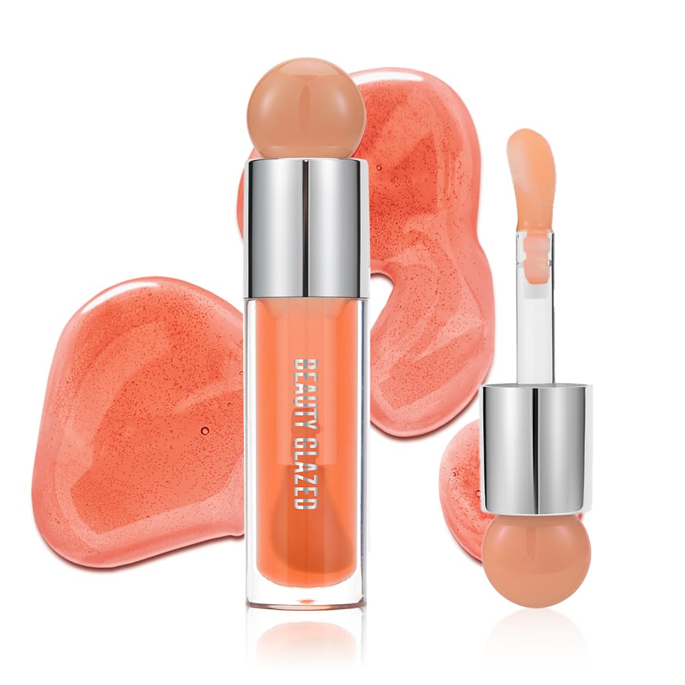 Beauty Glazed Color Variety Non-Sticky Ultra-Hydrating & Nourishing Lip Oil Smooth Glossy Finish Luxurious Lip Glow Oil Shiny and Vegan Tinted Lip Gloss Big Brush Applicator (102# PEACH) My Store